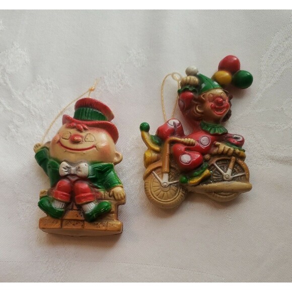 Vintage Christmas Tree Ornaments Blow Mold Humpty Dumpty Clown Made in Hong Kong - Picture 2 of 11